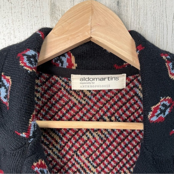 Anthropologie Aldo Martins Black Leaf Print Sweater Coat Wool Alpaca Size S - Picture 10 of 11